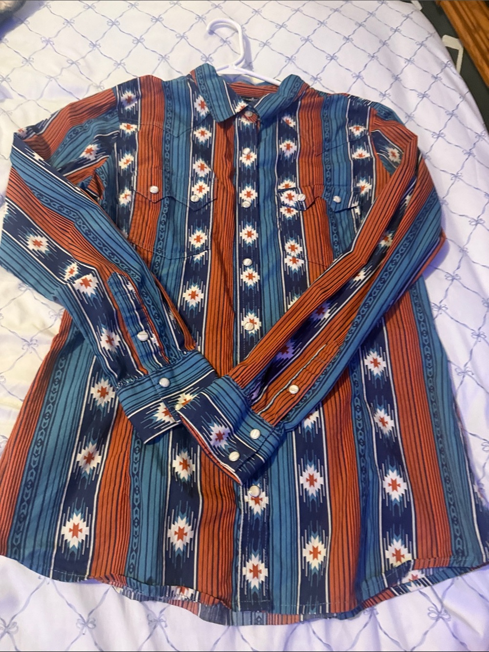 Wrangler Retro Aztec Stripe Button-Up Shirt - Teal, Rust & Navy